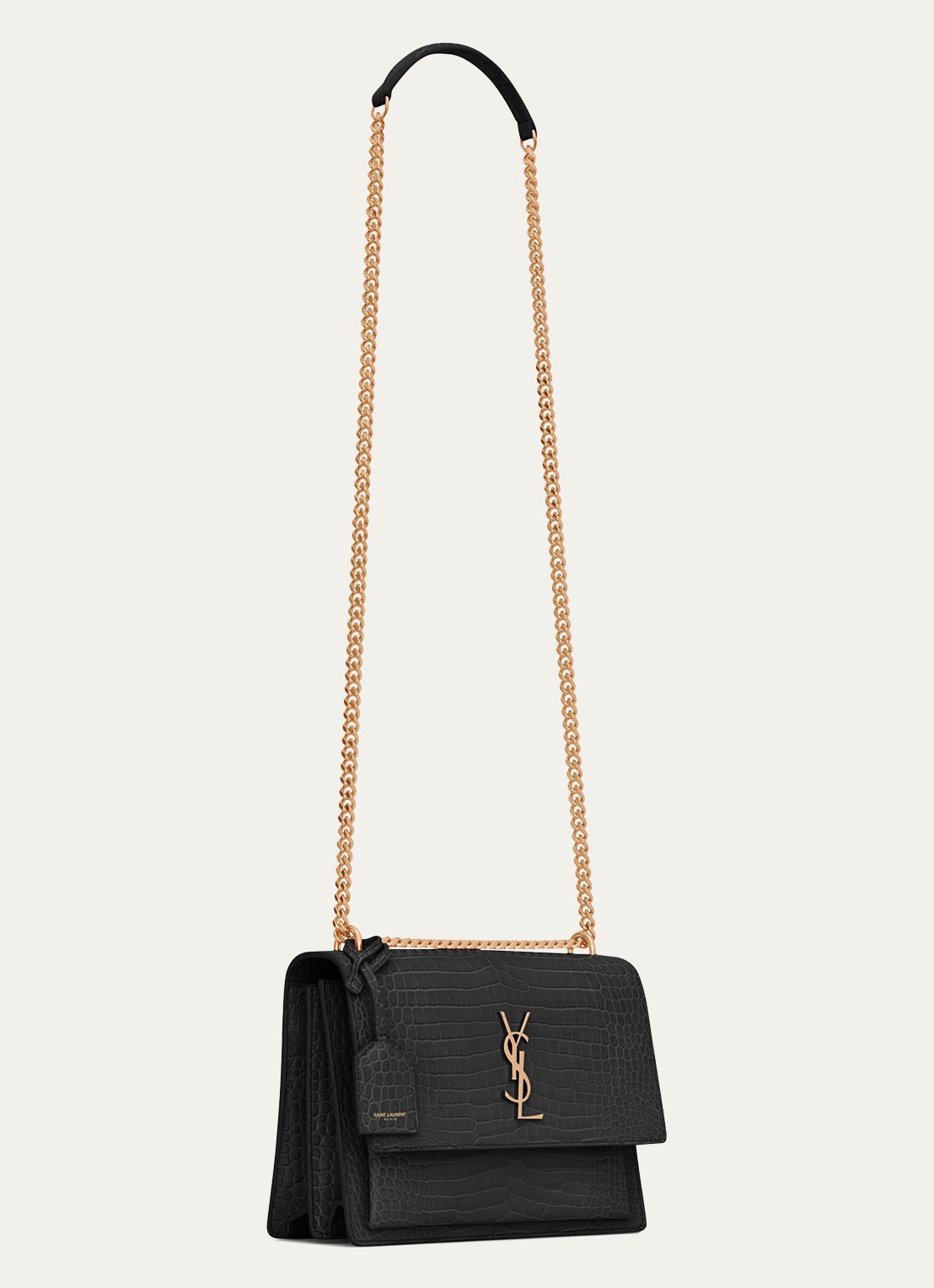 Saint Laurent Sunset Medium shoudertas van kalfsleer met crocostructuur - detail 6 zwart