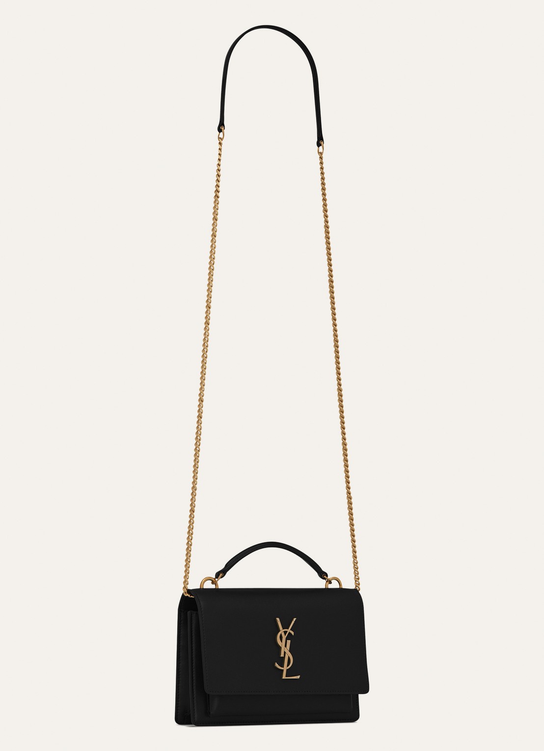 Saint Laurent Sunset portemonnee van kalfsleer met schouderband - detail 2 zwart