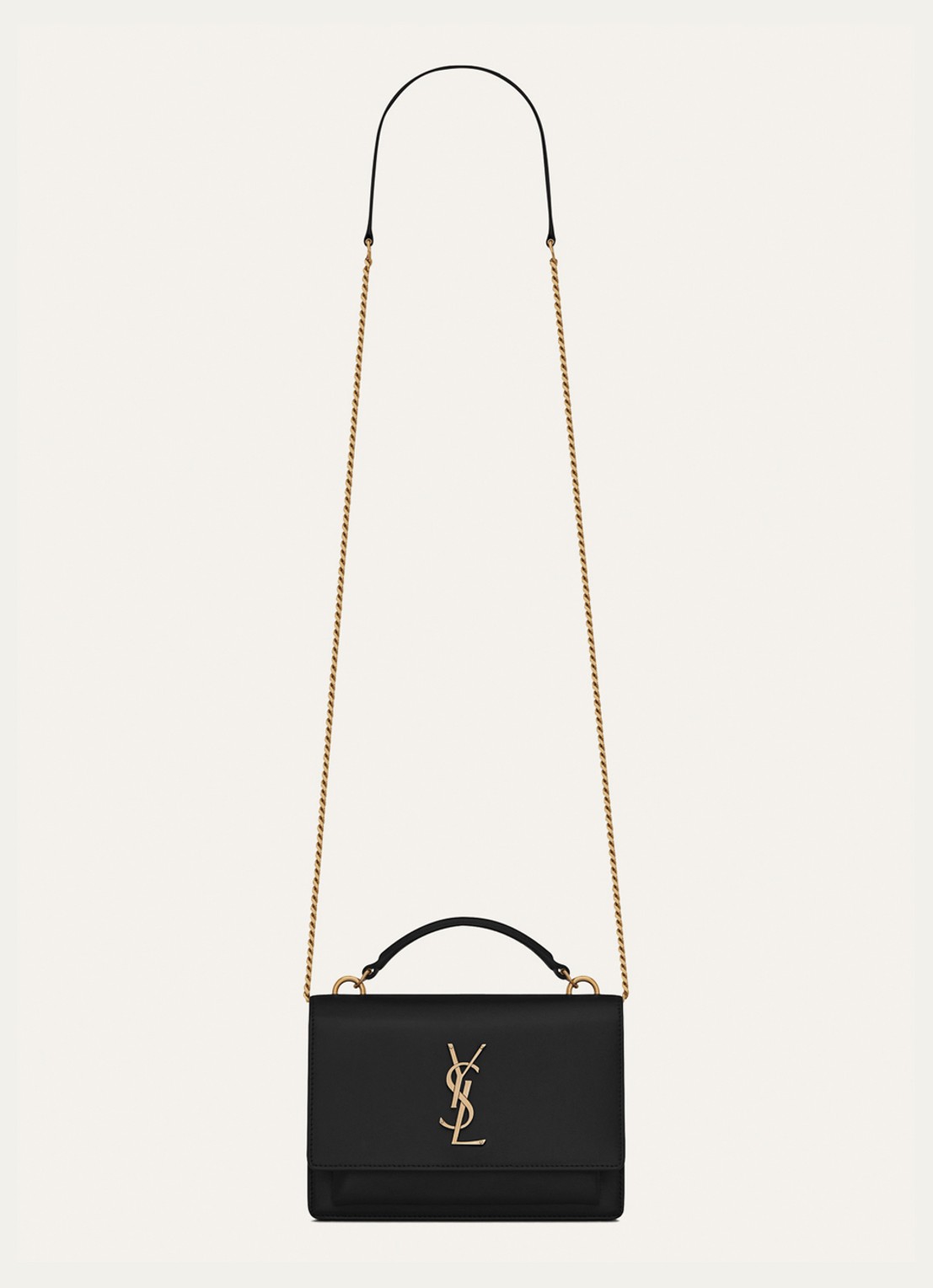 Saint Laurent Sunset portemonnee van kalfsleer met schouderband - voorkant zwart