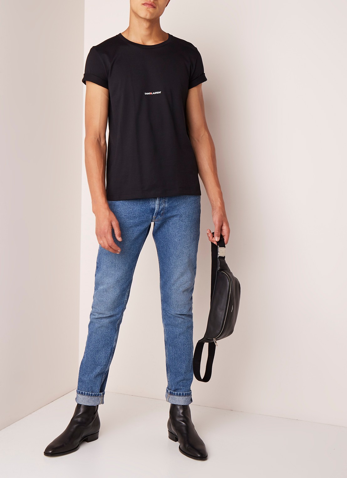 Saint Laurent T-shirt met logoprint - voorkant 2 zwart