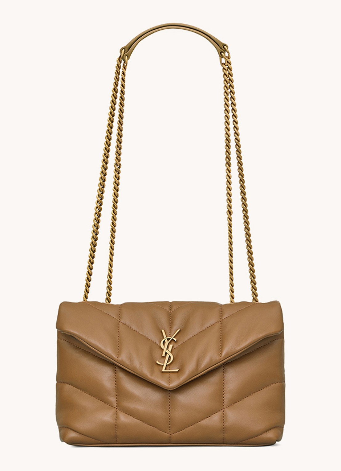 Saint Laurent Toy Puffer schoudertas van lamsleer - voorkant 2 cognac