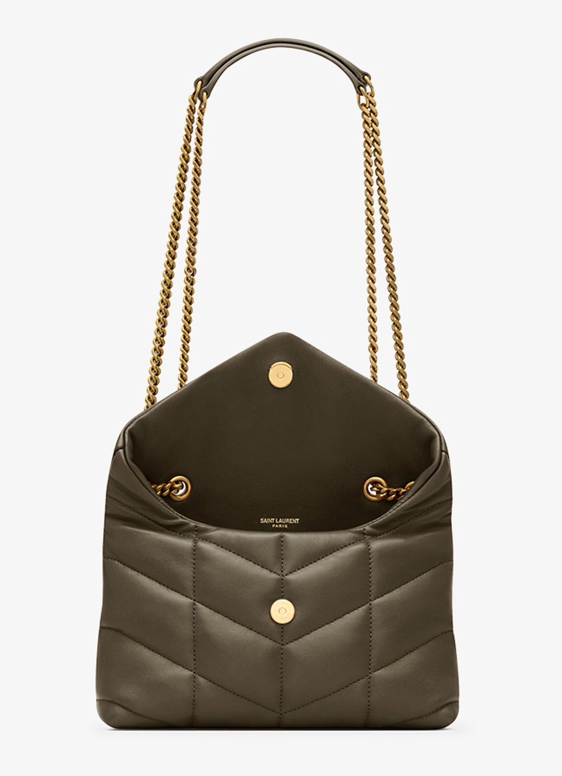 Saint Laurent Toy Puffer schoudertas van lamsleer - detail 3 bronsgroen