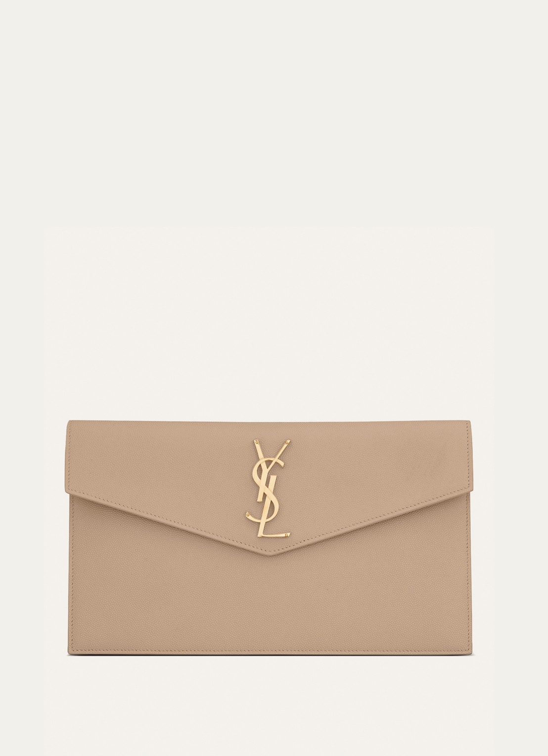Saint Laurent Uptown clutch van kalfsleer - voorkant camel