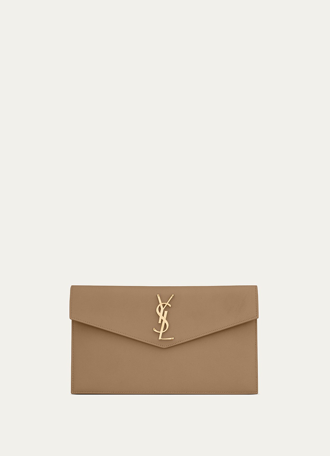 Saint Laurent Uptown clutch van kalfsleer - voorkant 5 beige