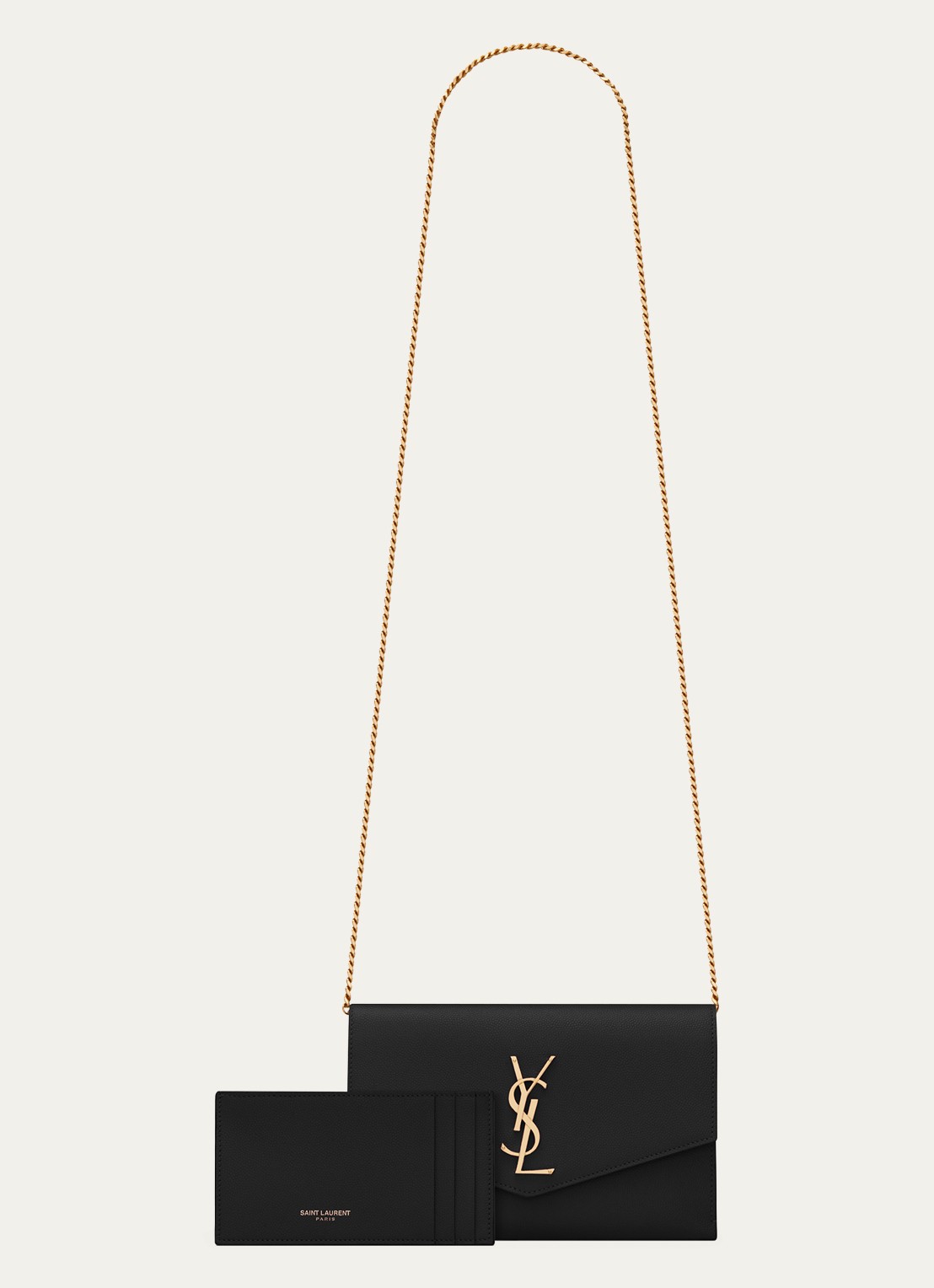Saint Laurent Uptown portemonnee van kalfsleer met schouderband - detail 2 zwart