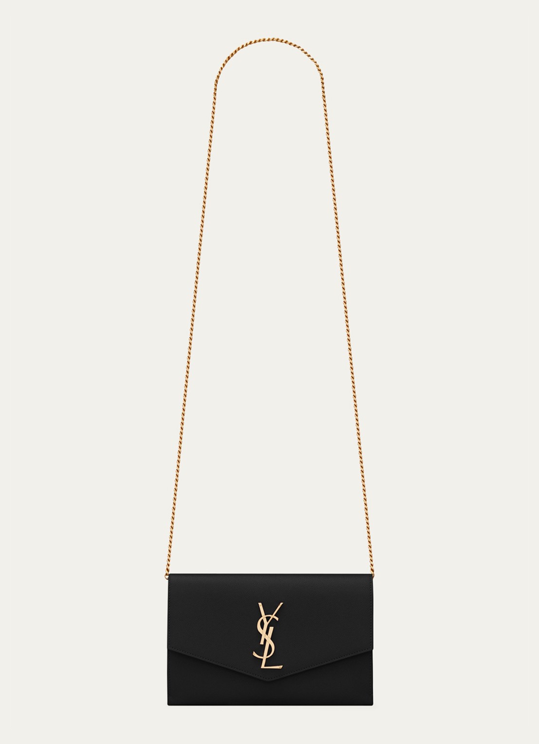 Saint Laurent Uptown portemonnee van kalfsleer met schouderband - voorkant zwart