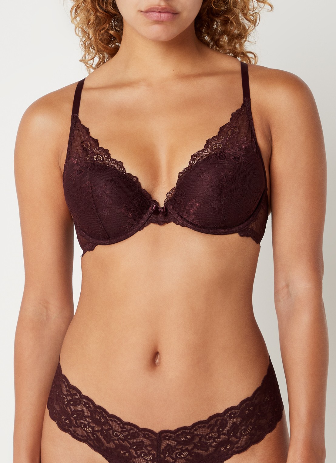 Sam Friday Demi push-up bh met overlay van kant - detail 4 roodbruin