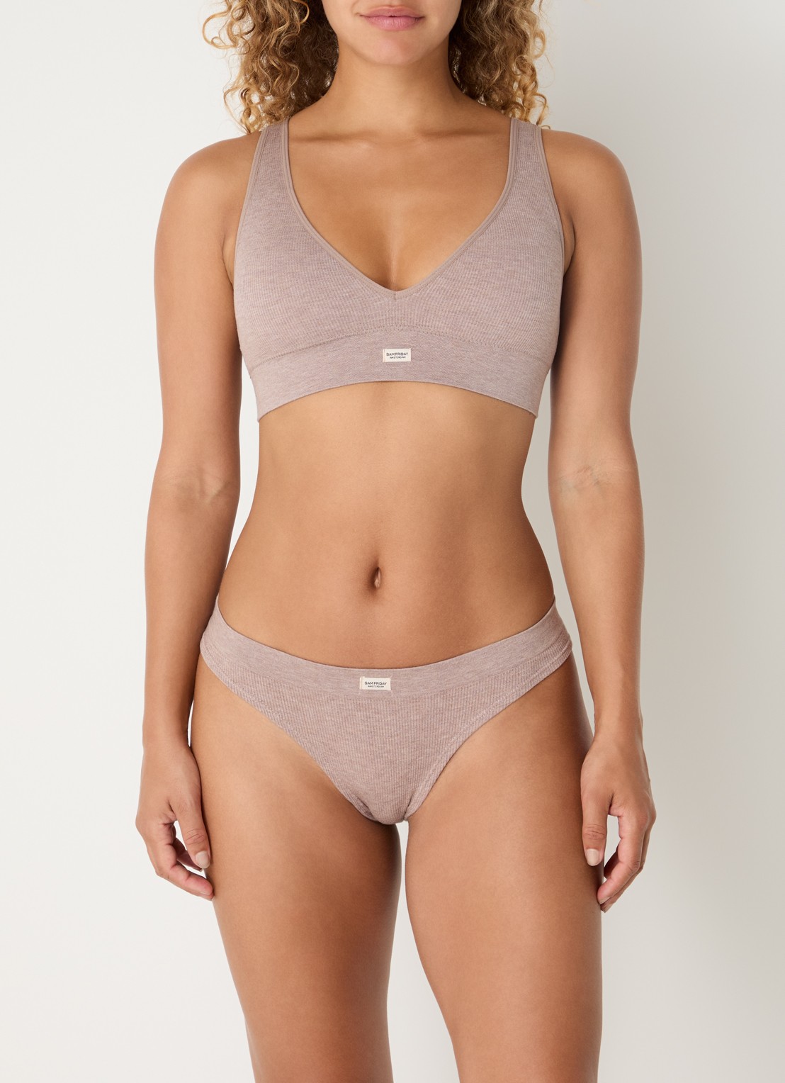 Sam Friday Fay bralette met ribstructuur - detail 3 lichtbruin