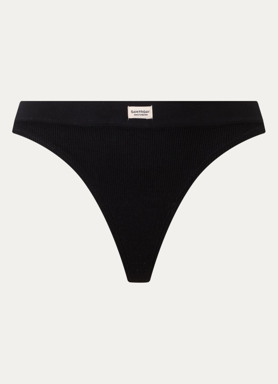 Sam Friday Lucy string met ribstructuur - voorkant zwart