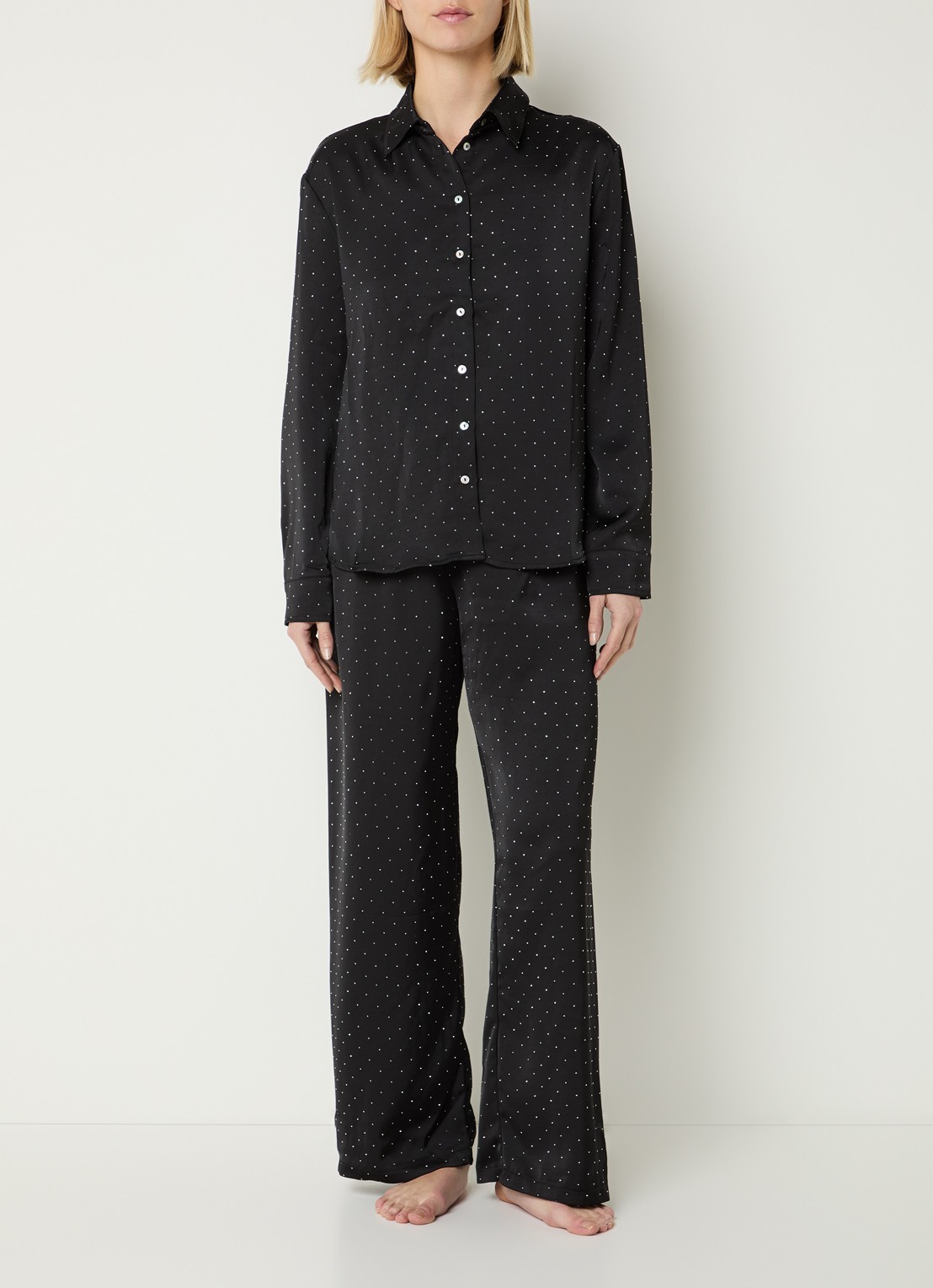 Sam Friday Pyjamatop met strass - voorkant 2 zwart