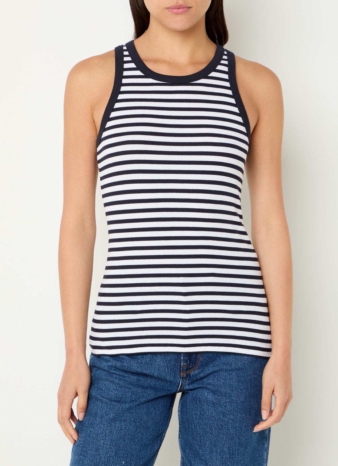 SAMSØE SAMSØE Alexo tanktop van  katoen met streepprint - detail 3 donkerblauw