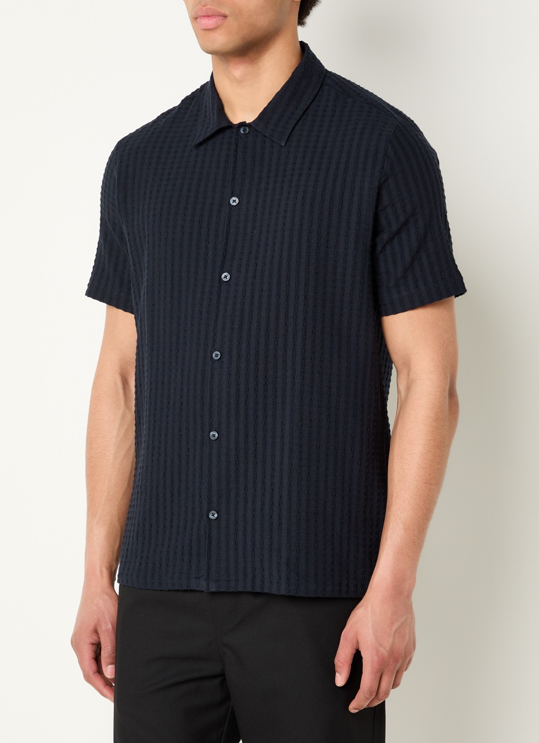 SAMSØE SAMSØE Avan regular fit overhemd met structuur - detail 4 donkerblauw