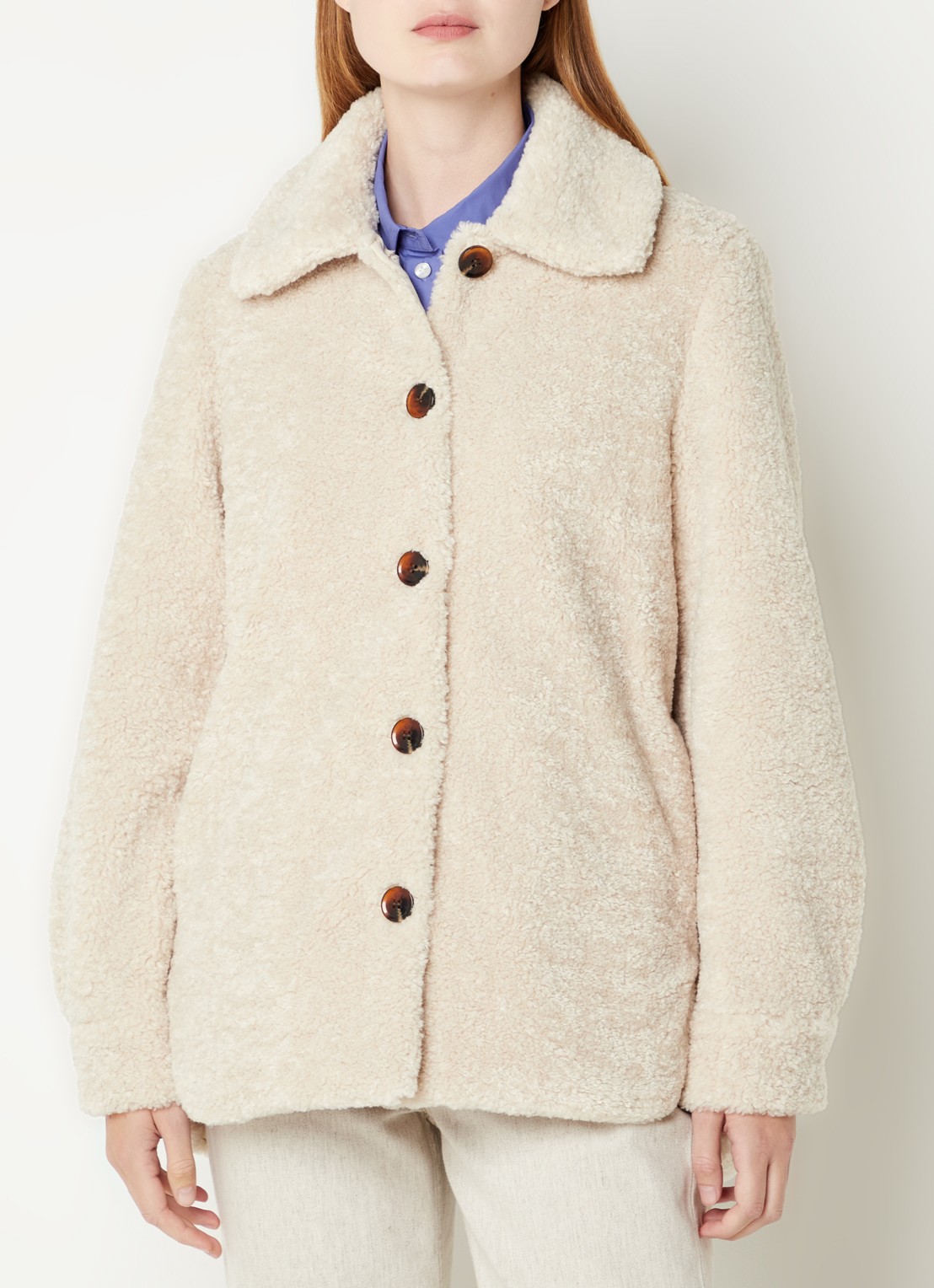 SAMSØE SAMSØE Aylina jack van teddy met steekzakken - detail 3 beige