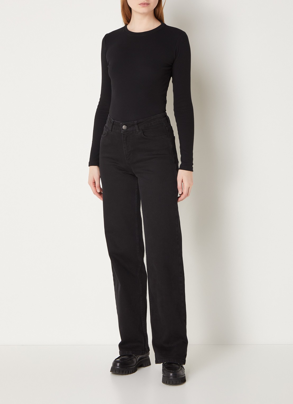 SAMSØE SAMSØE Basic longsleeve van  katoen - voorkant 4 zwart