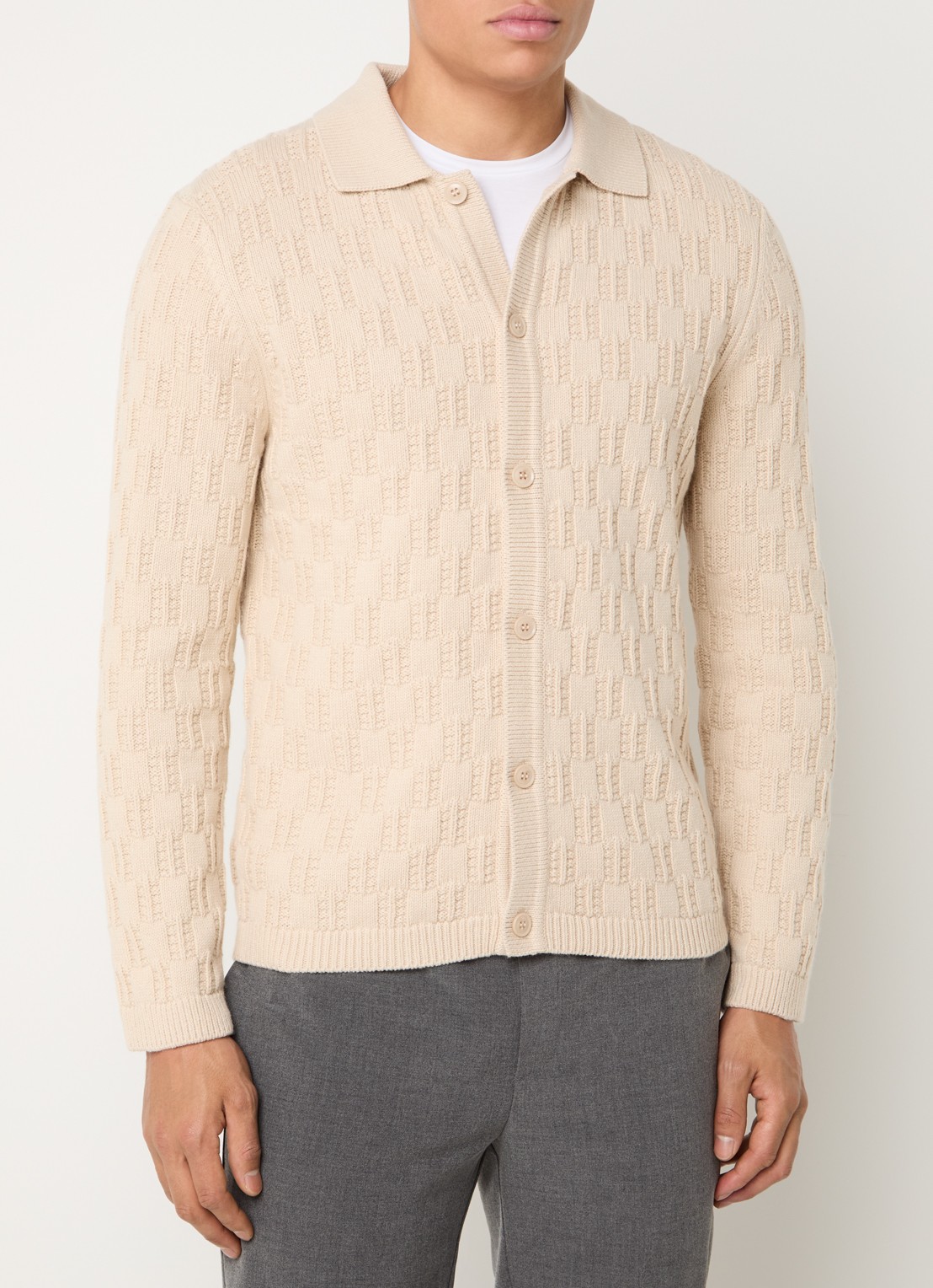 SAMSØE SAMSØE Brodie grofgebreid vest in wolblend - detail beige