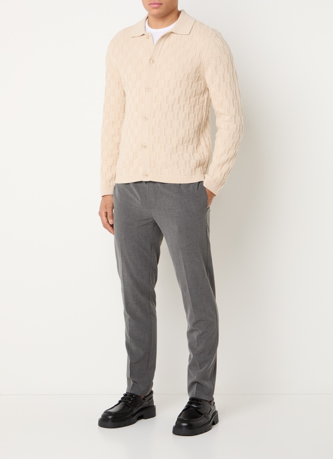 SAMSØE SAMSØE Brodie grofgebreid vest in wolblend - voorkant 3 beige