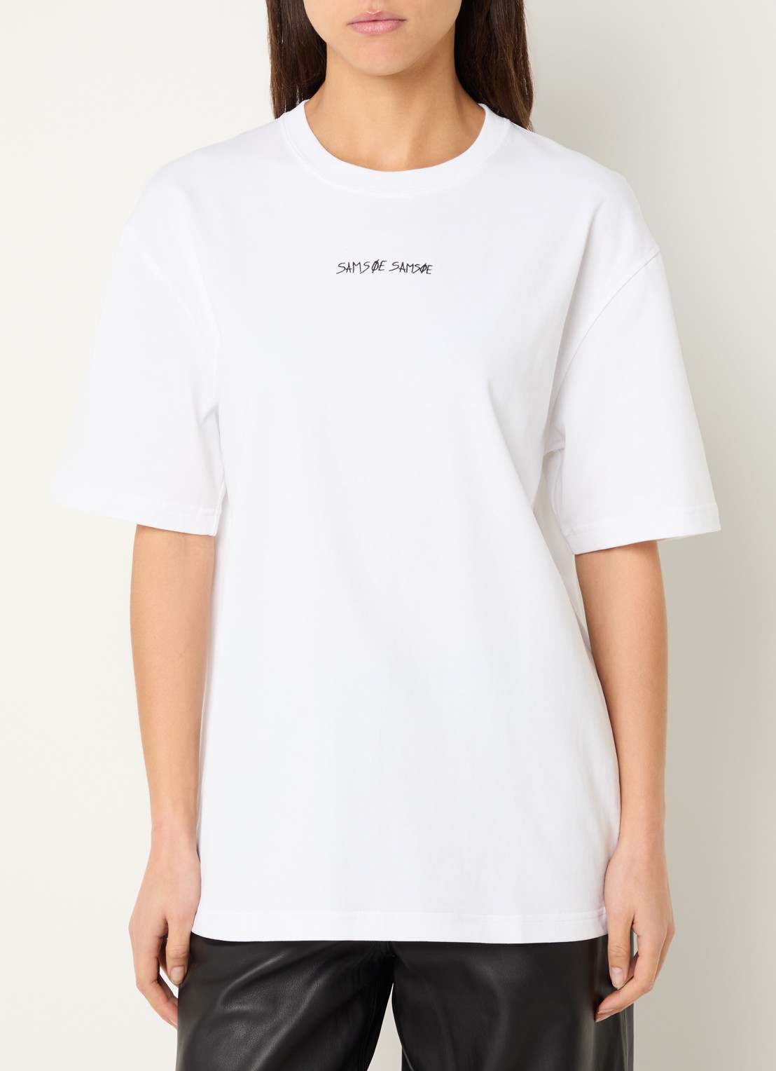SAMSØE SAMSØE Dinner T-shirt met logo- en backprint - achterkant wit