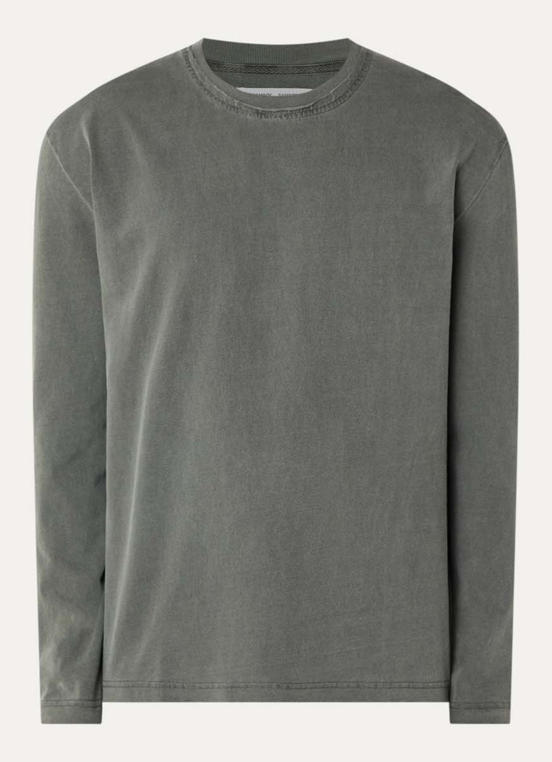 SAMSØE SAMSØE Ed longsleeve met verwassen afwerking - voorkant 2 olijfgroen