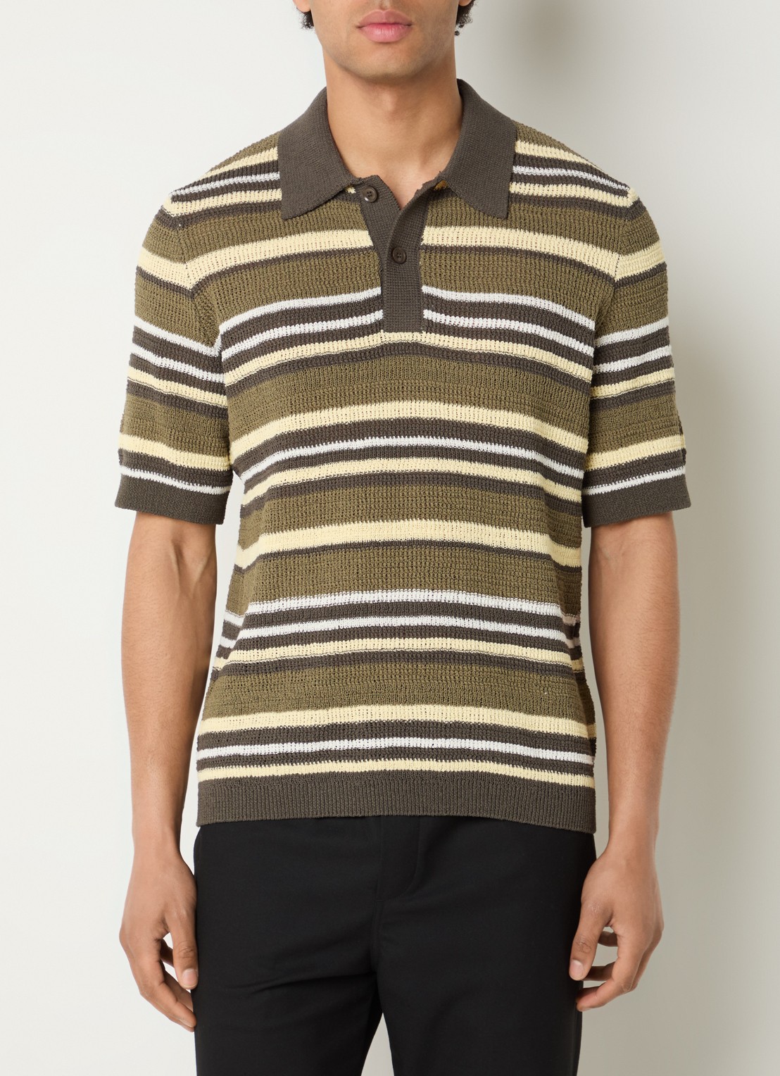 SAMSØE SAMSØE Fijngebreide regular fit polo met streepprint - detail 4 bronsgroen