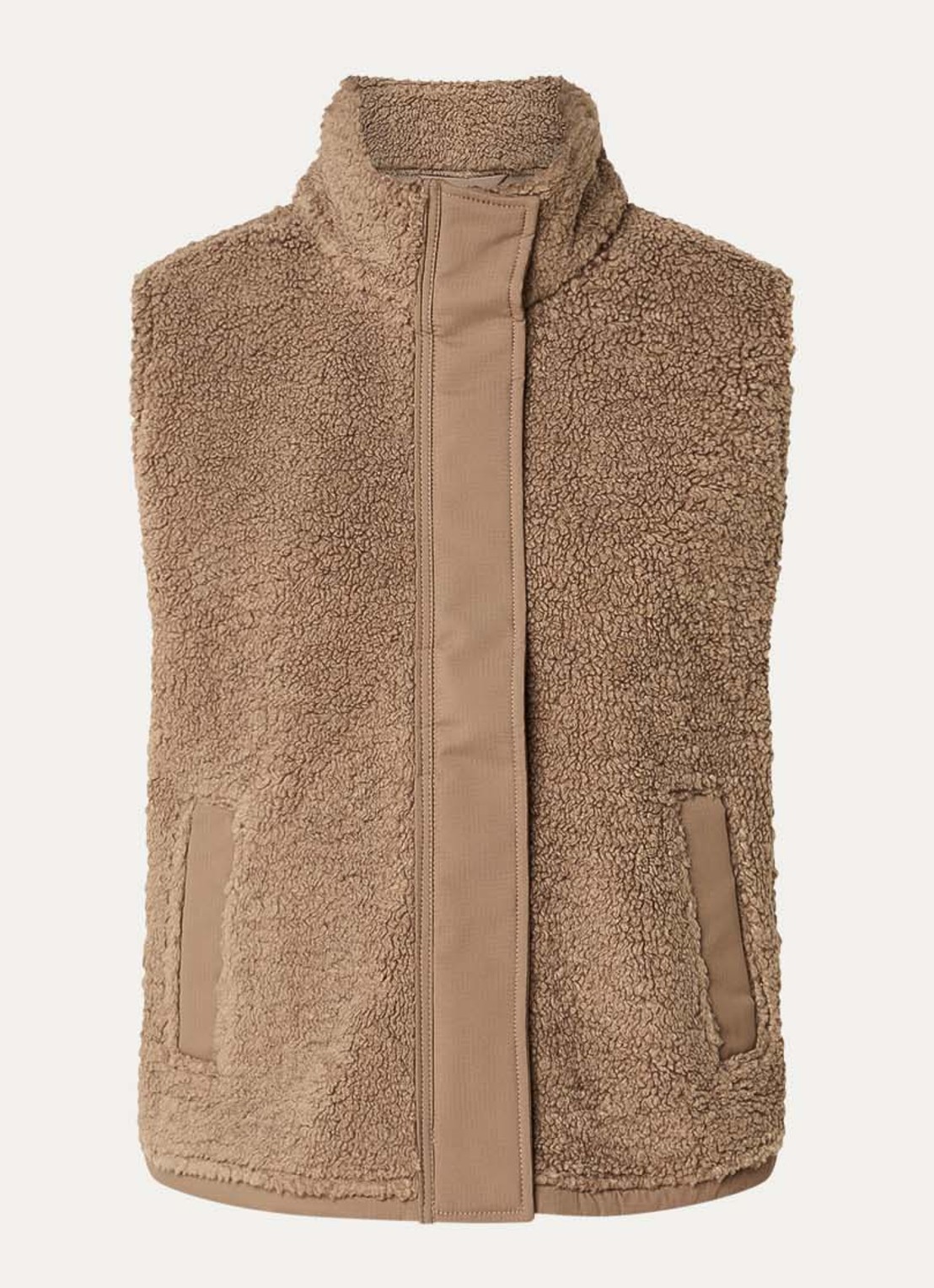 SAMSØE SAMSØE Frost bodywarmer van teddy met steekzakken - voorkant 3 lichtbruin