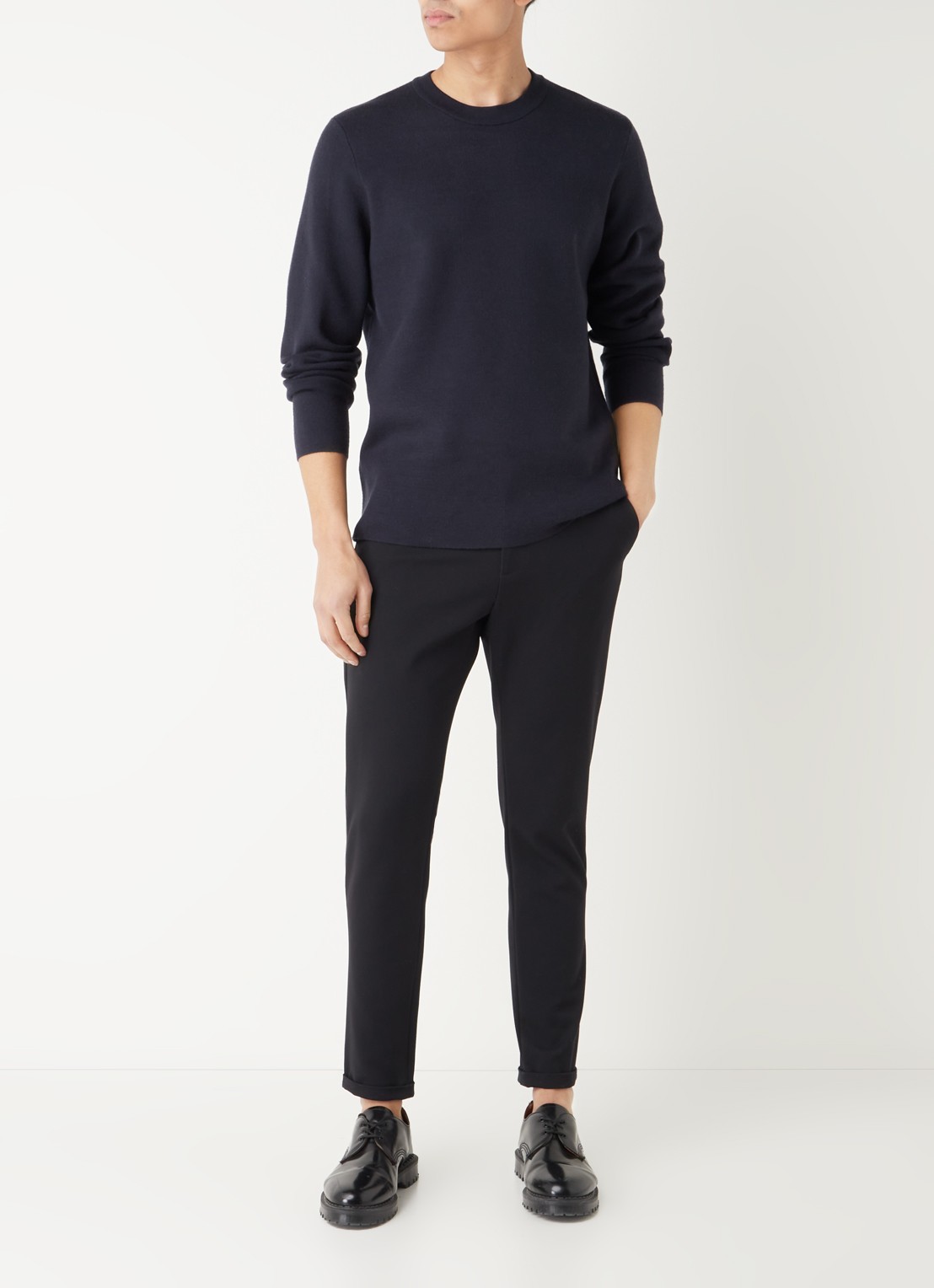 SAMSØE SAMSØE Gunan fijngebreide pullover met stretch  - voorkant 2 donkerblauw