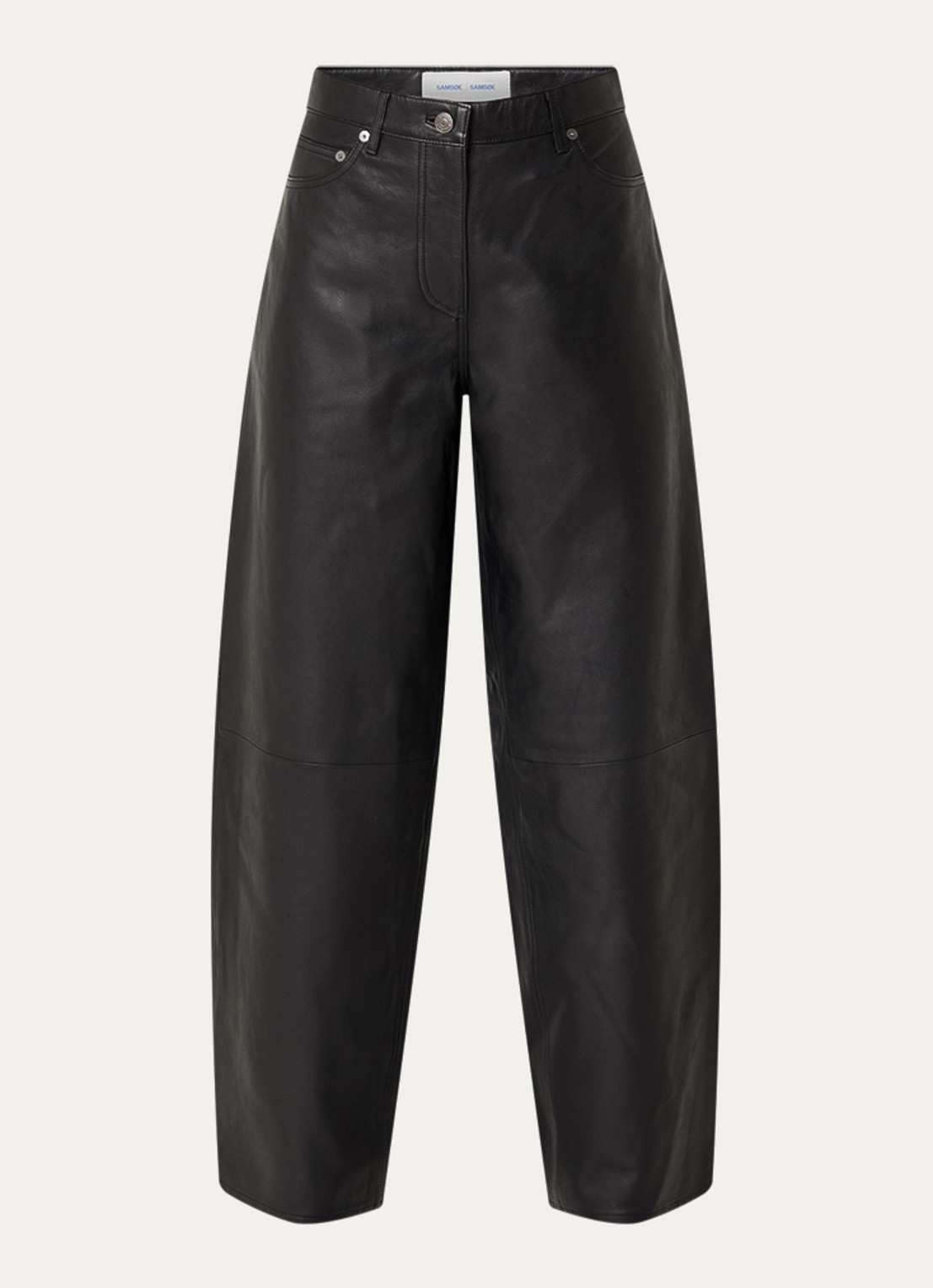 SAMSØE SAMSØE Harpal mid waist loose fit broek van lamsleer - voorkant zwart