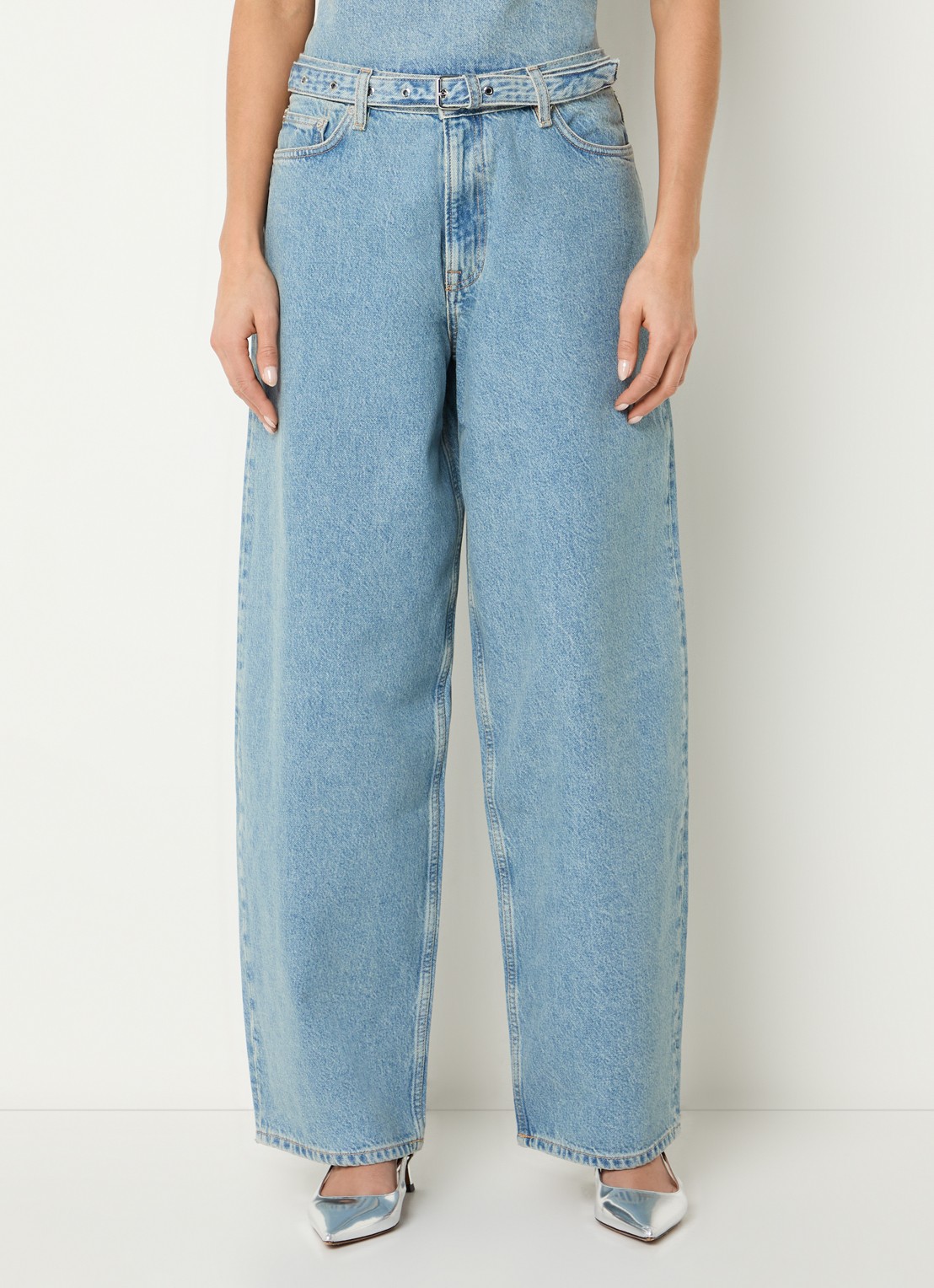 SAMSØE SAMSØE Harper high waist loose fit jeans met ceintuur - detail indigo