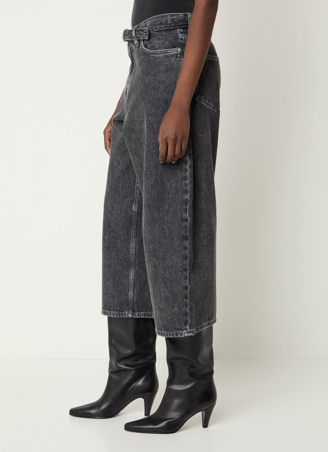 SAMSØE SAMSØE Harper high waist wide fit culotte van denim - detail 3 grijs