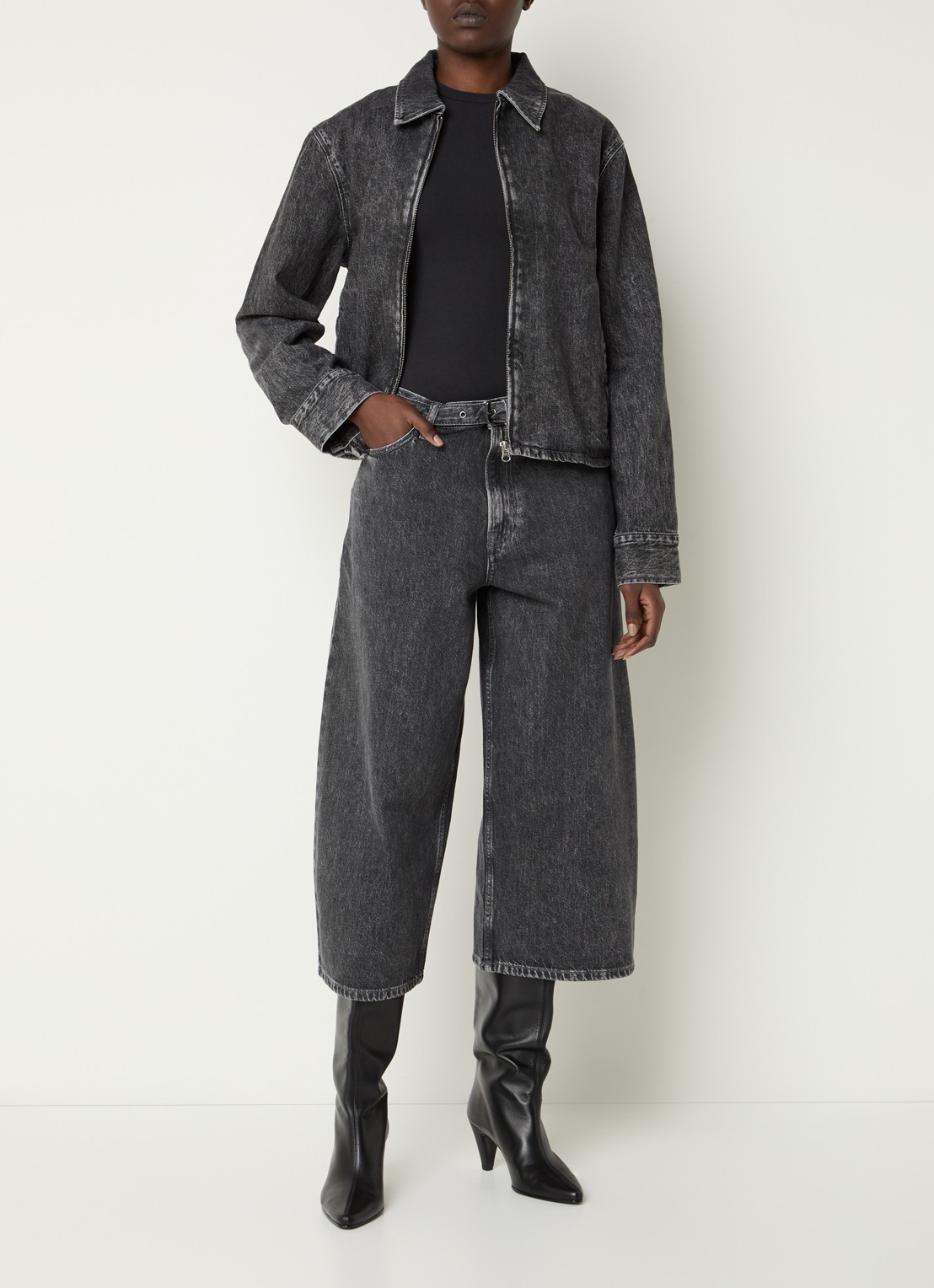 SAMSØE SAMSØE Harper high waist wide fit culotte van denim - voorkant 5 grijs