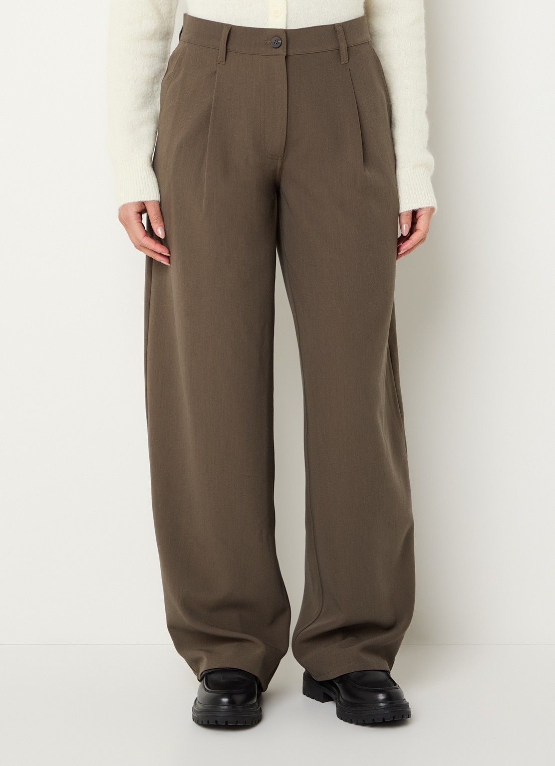 SAMSØE SAMSØE Harper high waist wide fit pantalon met steekzakken - detail 2 bruin