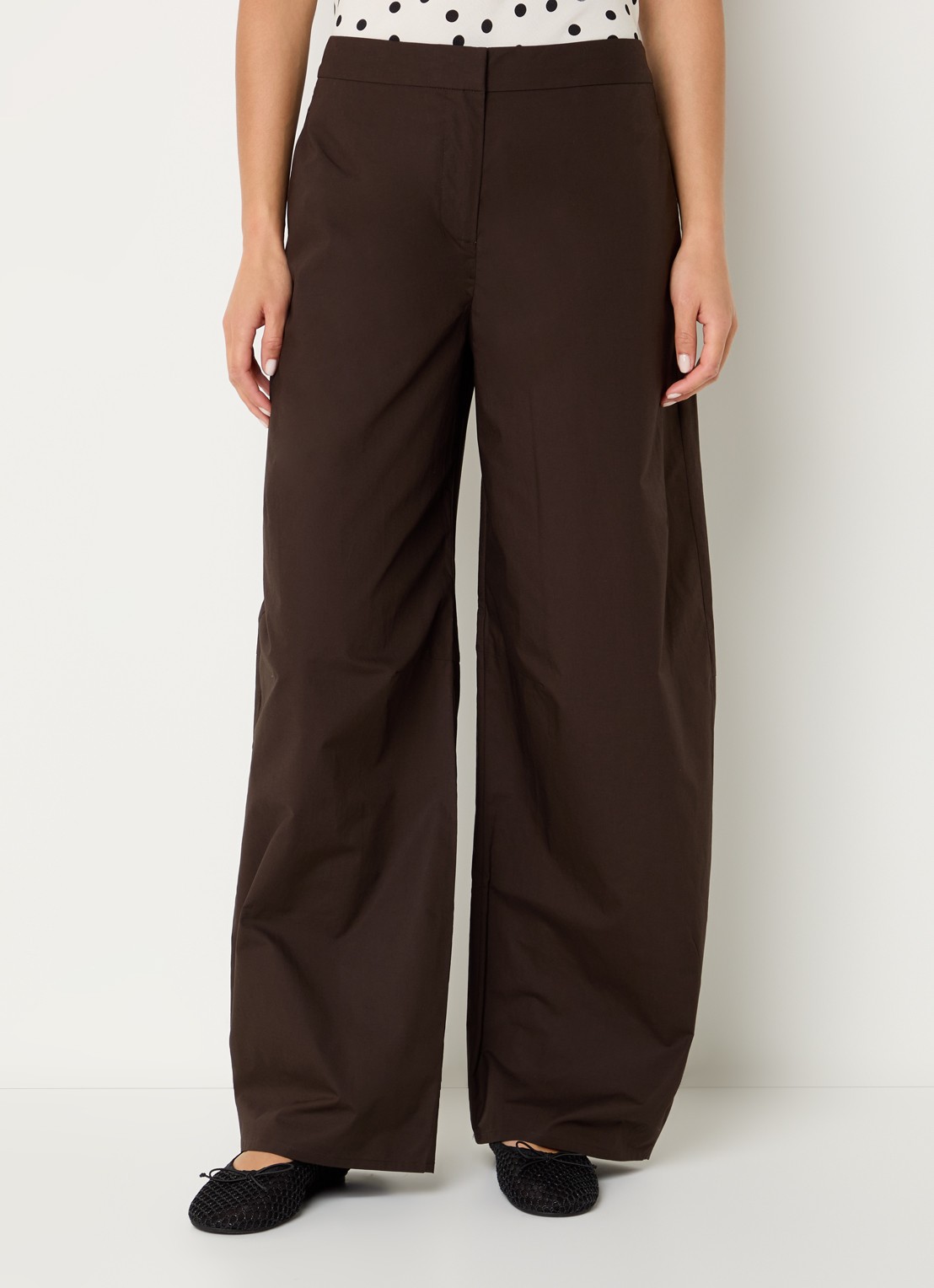 SAMSØE SAMSØE High waist wide fit broek in linnenblend met steekzakken - detail 4 donkerbruin