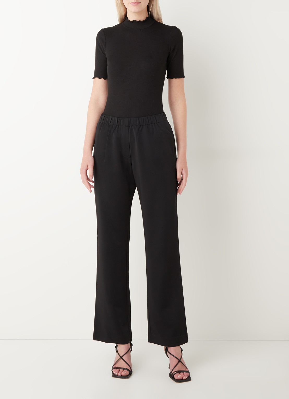 SAMSØE SAMSØE Hoys high waist straight fit trackpants van  polyester - voorkant 2 zwart