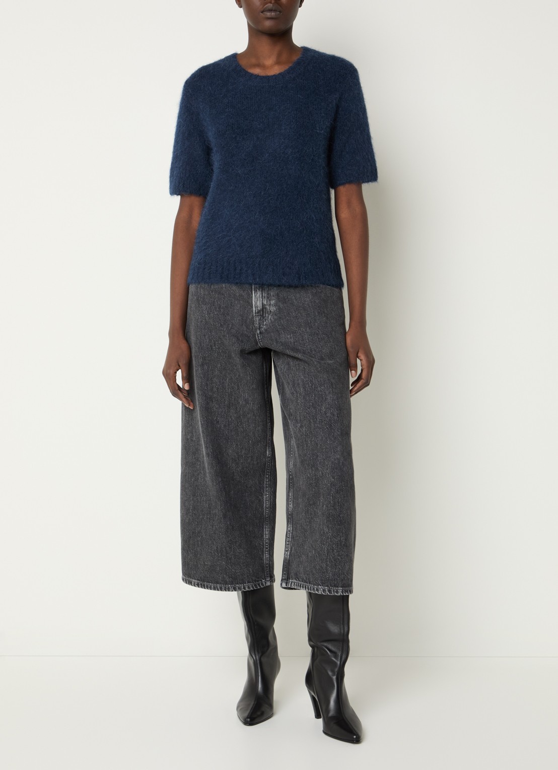 SAMSØE SAMSØE Jeanne fijngebreide top in alpaca wolblend - voorkant 3 indigo