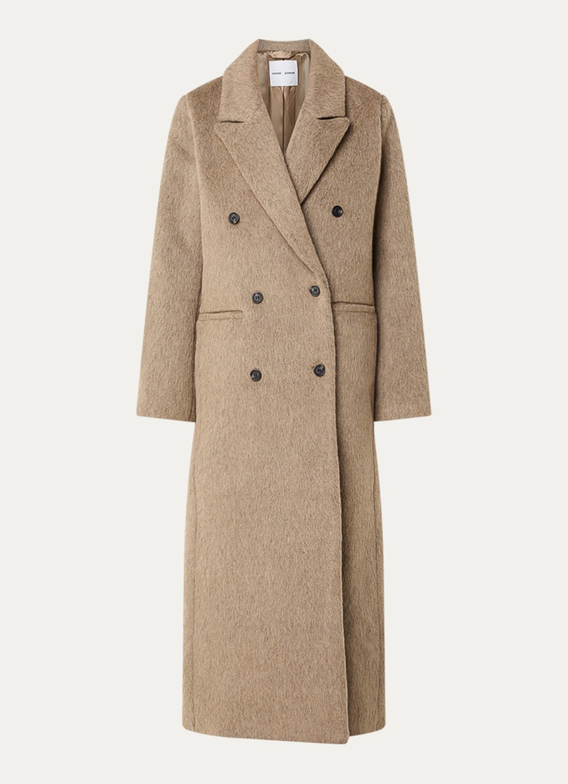 SAMSØE SAMSØE Jilla double-breasted mantel in wolblend met paspelzakken - voorkant 2 beige