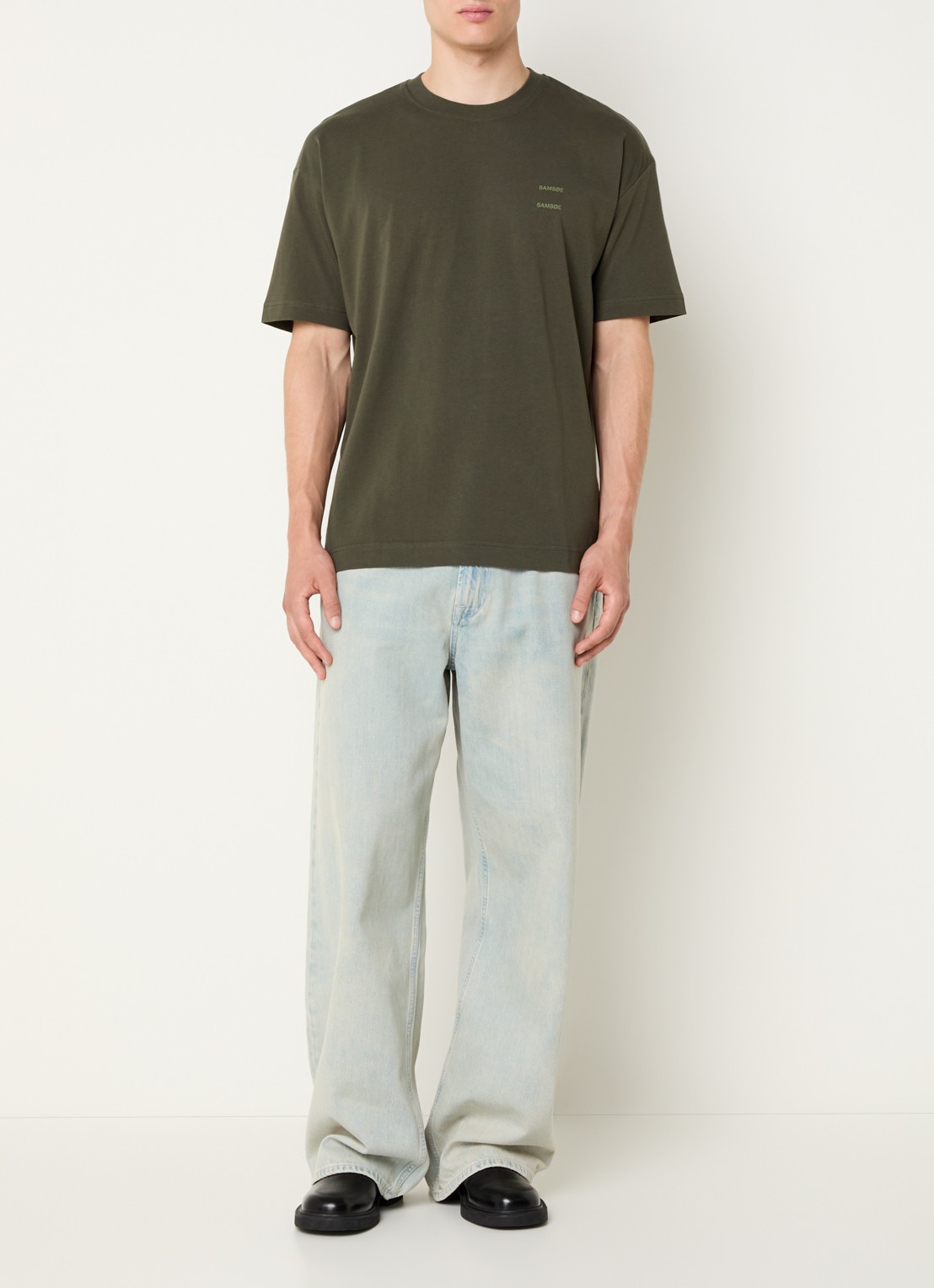 SAMSØE SAMSØE Joel T-shirt met logo - voorkant 2 legergroen