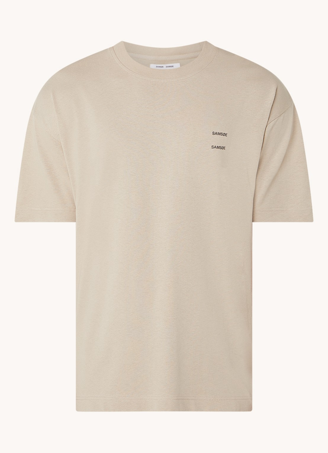 SAMSØE SAMSØE Joel T-shirt met logo - voorkant donkerbeige