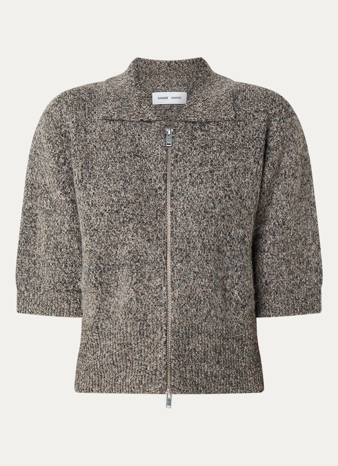 SAMSØE SAMSØE Kelsie fijngebreid vest in alpaca wolblend met gemêleerd dessin - voorkant donkerbeige