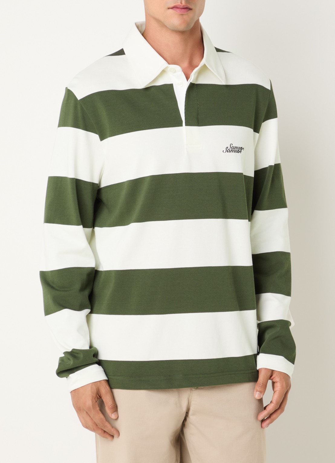 SAMSØE SAMSØE Kevin regular fit polo met streepprint - detail 4 groen