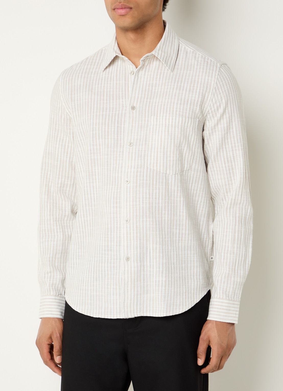 SAMSØE SAMSØE Liam regular fit overhemd met streepprint - detail 4 beige