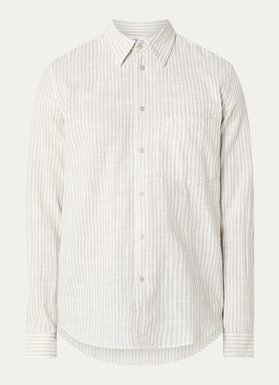SAMSØE SAMSØE Liam regular fit overhemd met streepprint - voorkant 2 beige
