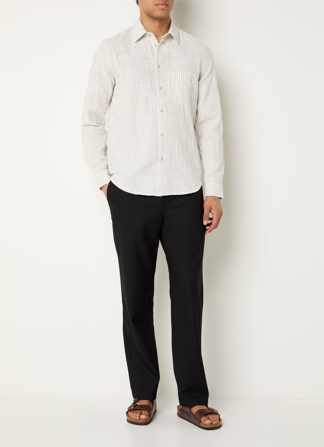 SAMSØE SAMSØE Liam regular fit overhemd met streepprint - voorkant 3 beige