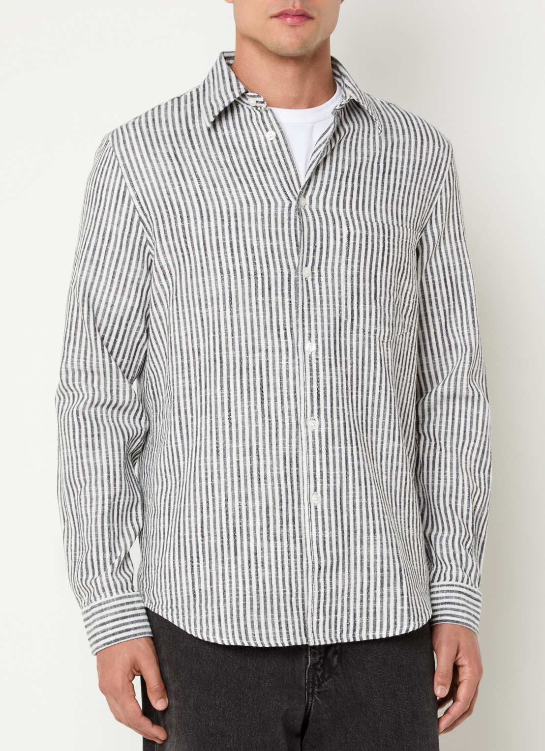 SAMSØE SAMSØE Liam regular fit overhemd met streepprint - detail 4 donkerblauw