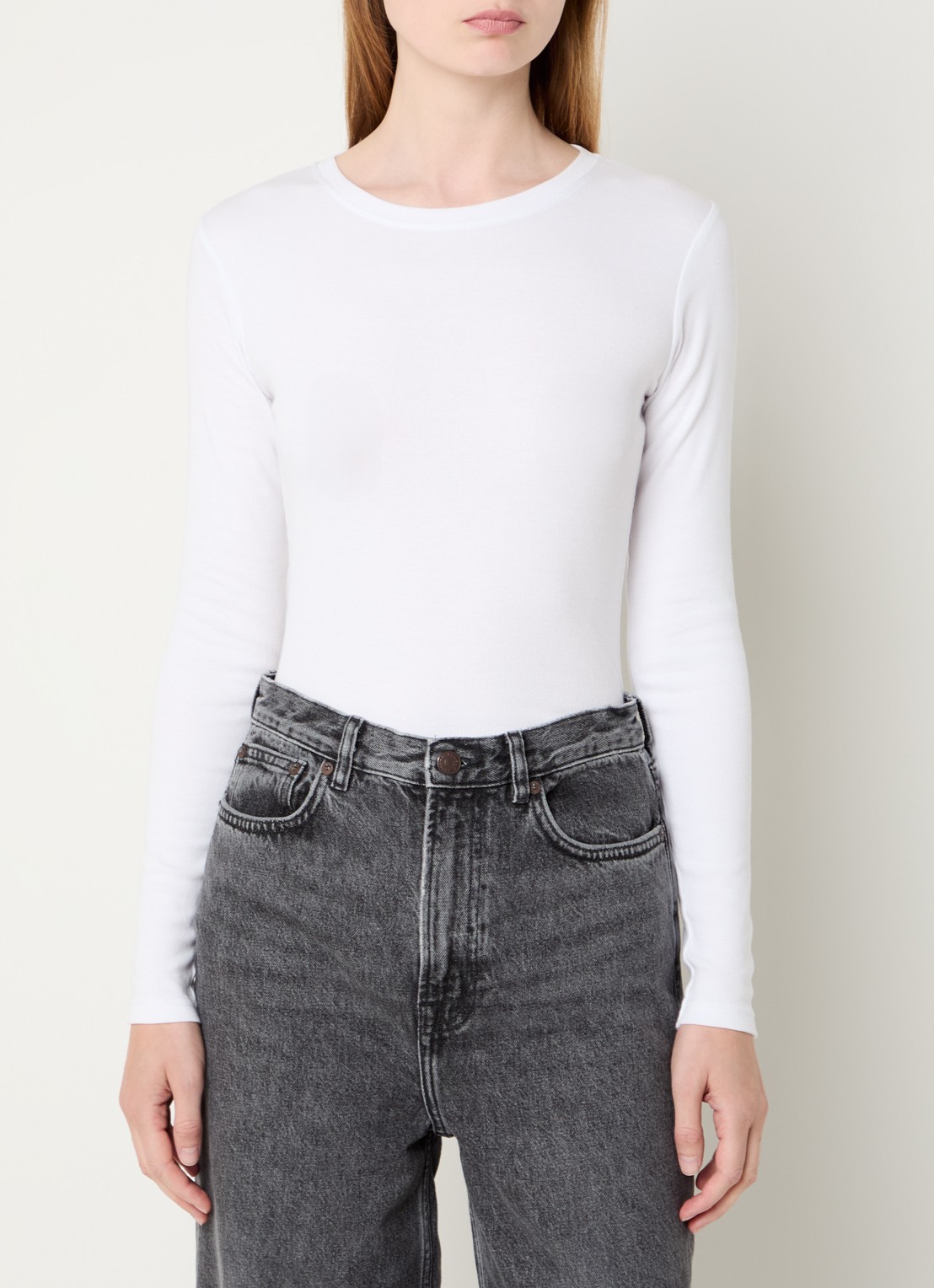 SAMSØE SAMSØE Longsleeve van  katoen met ribstructuur - detail 4 wit