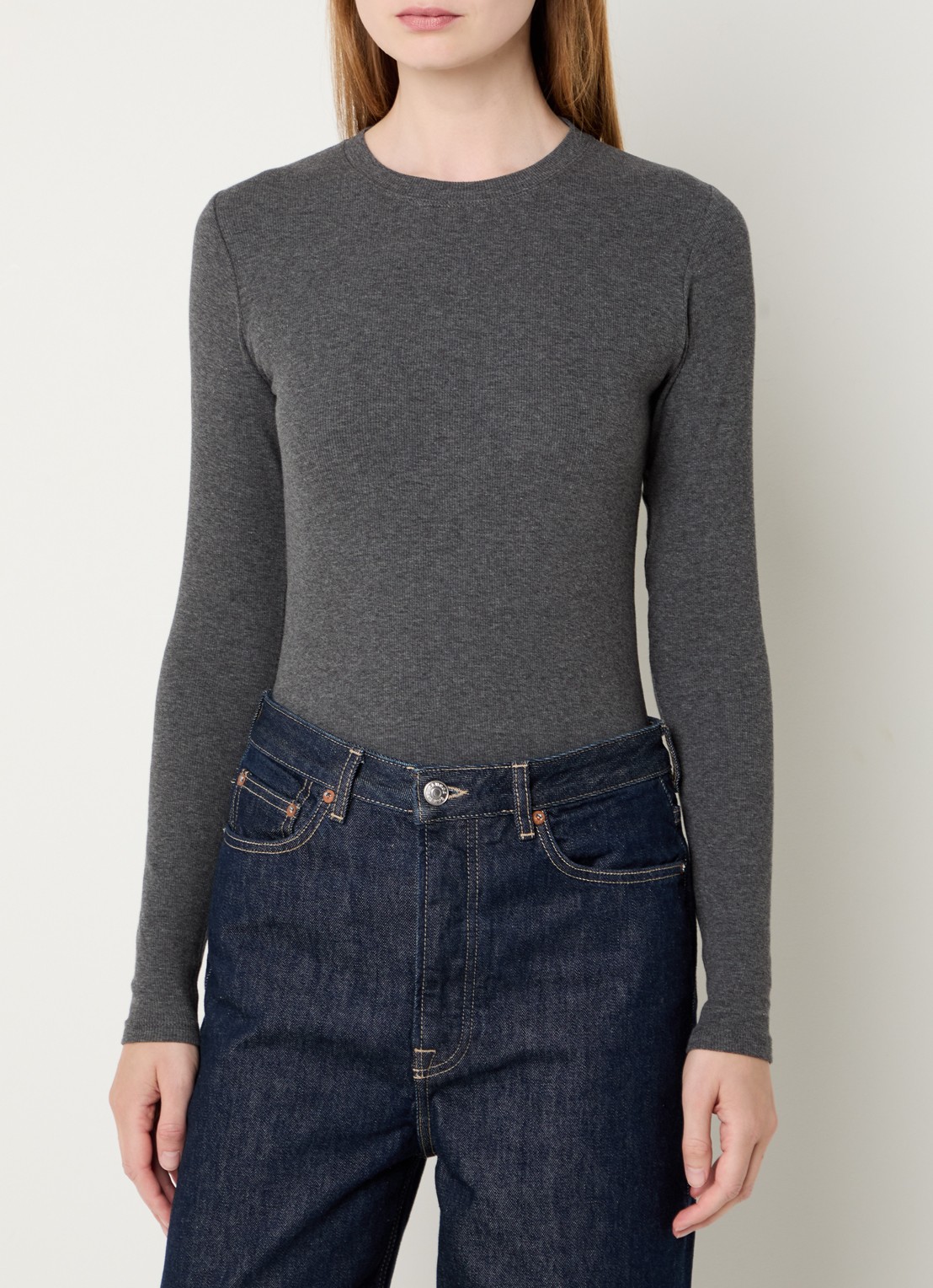 SAMSØE SAMSØE Longsleeve van  katoen met ribstructuur - detail 4 donkergrijs