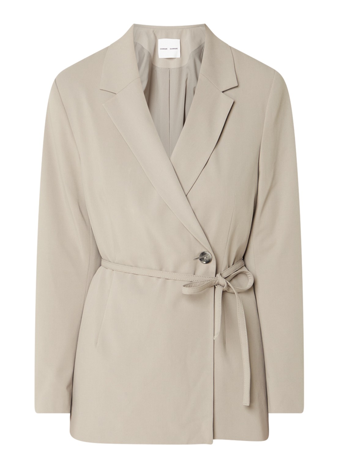 SAMSØE SAMSØE Lot blazer met strikceintuur - voorkant donkerbeige