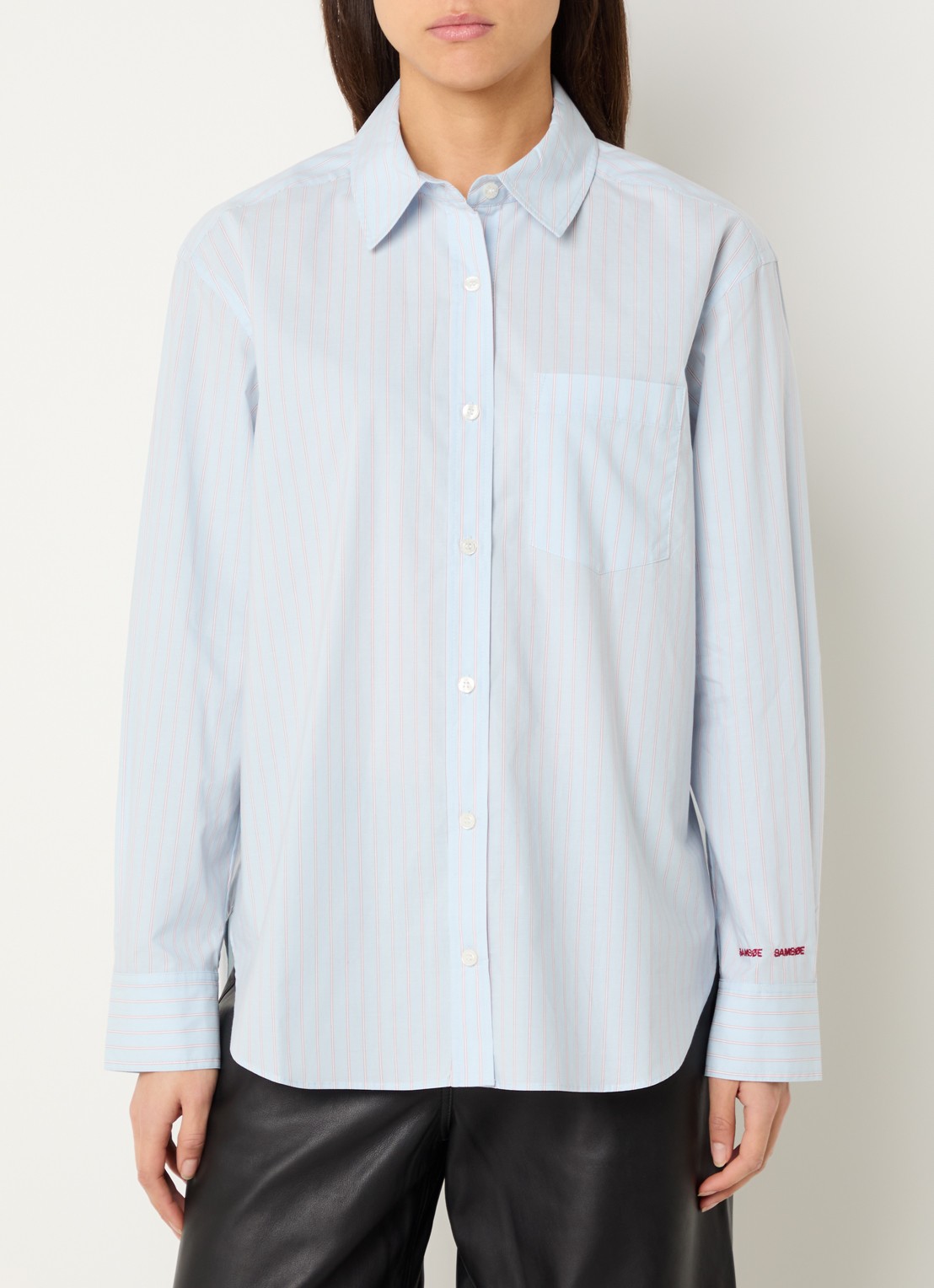 SAMSØE SAMSØE Lova blouse met streepprint - detail 4 lichtblauw