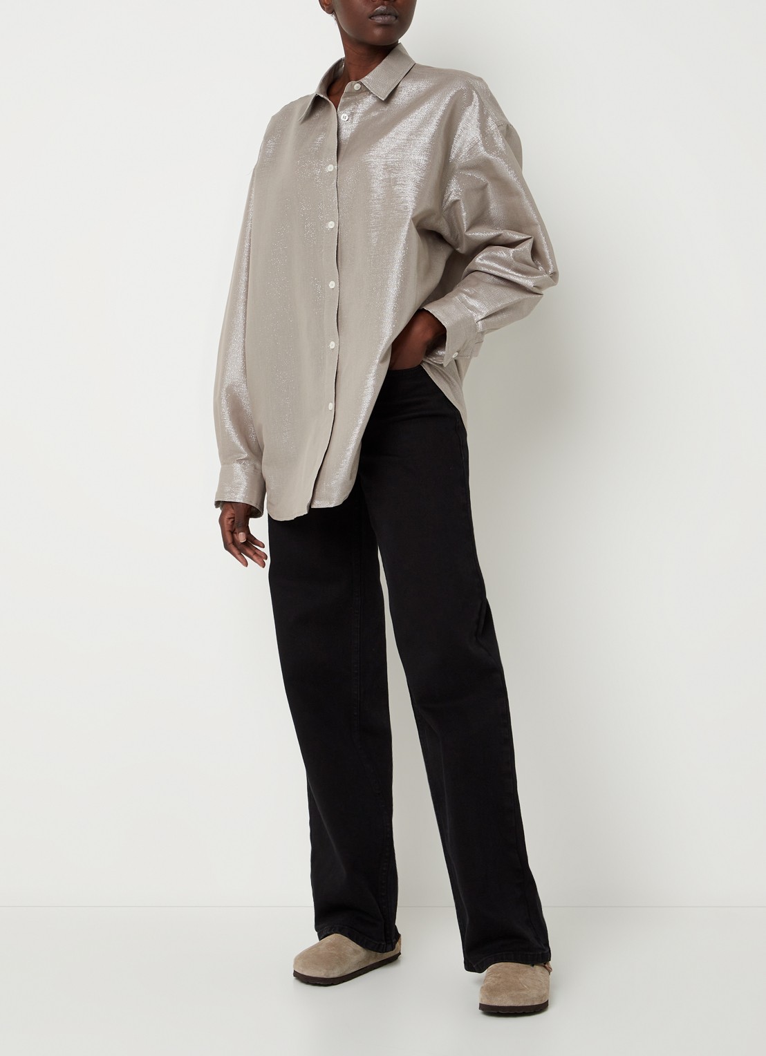SAMSØE SAMSØE Lua oversized blouse met glitter - voorkant 3 taupe