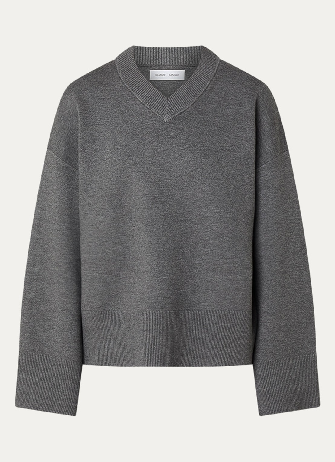 SAMSØE SAMSØE Lula sweater met V-hals - voorkant 2 grijs