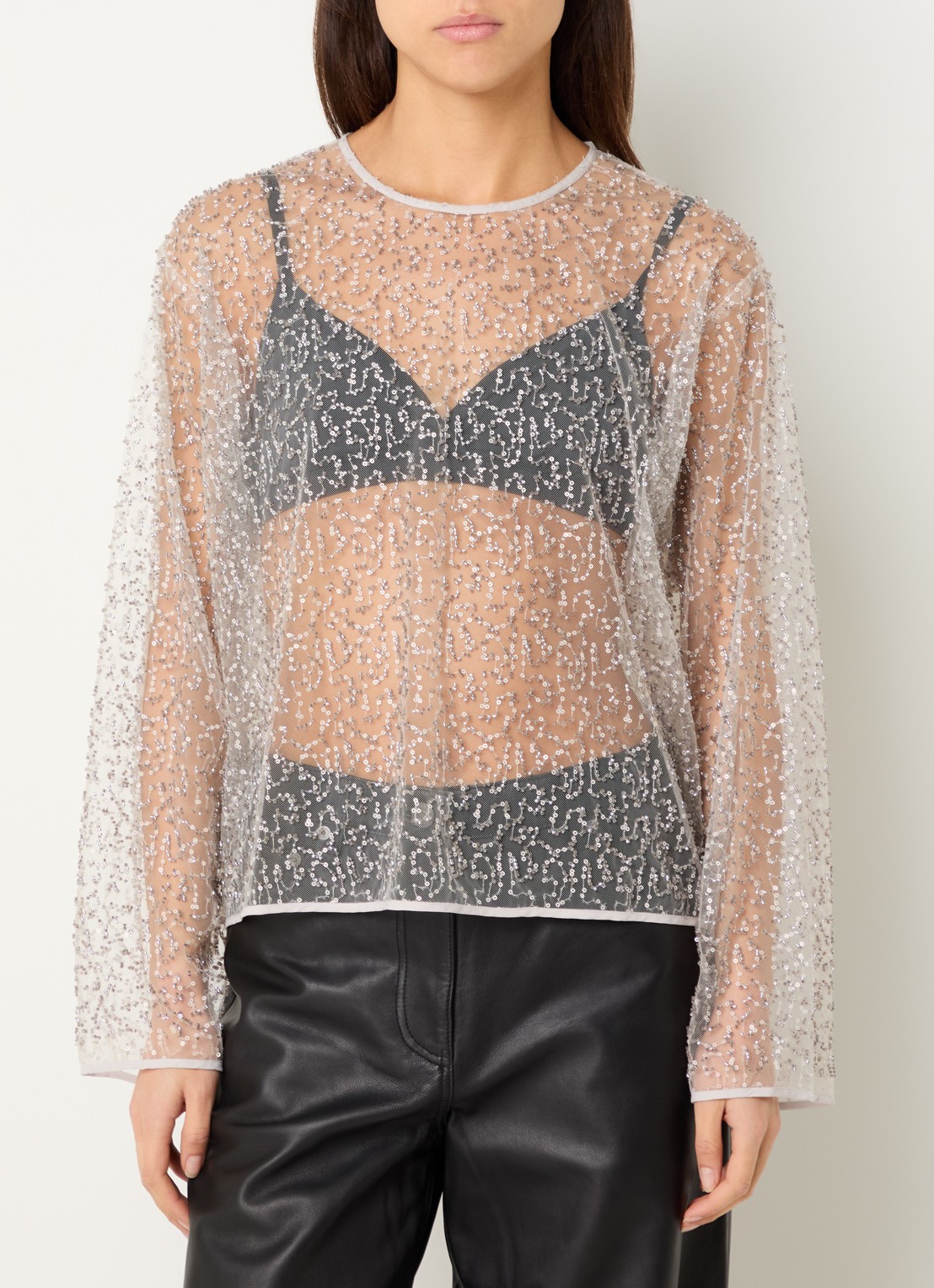 SAMSØE SAMSØE Mally semi-transparante top met pailletten - detail 3 naturel