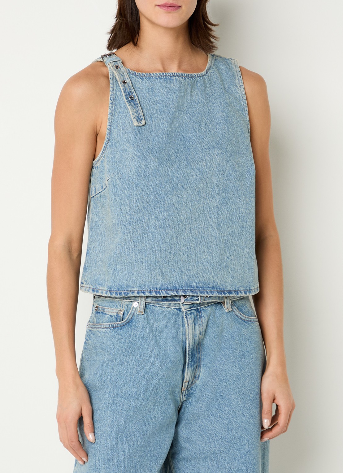 SAMSØE SAMSØE Molly top van denim  - detail 4 lichtblauw